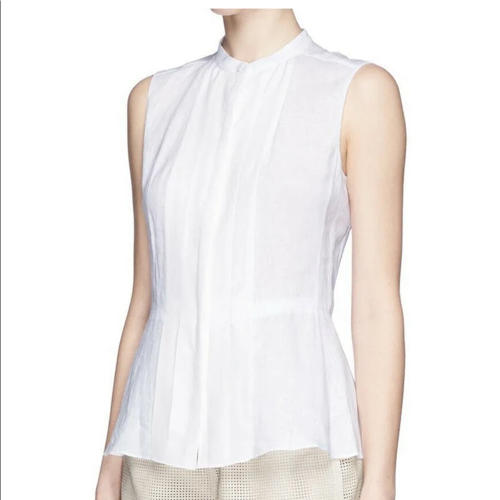 Tory Burch Pleated Sleeveless Silk/ Linen White Blouse sz 8